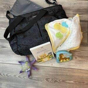 Black Diaper Bag with Changing Pad & Baby Bath Toys 🧸